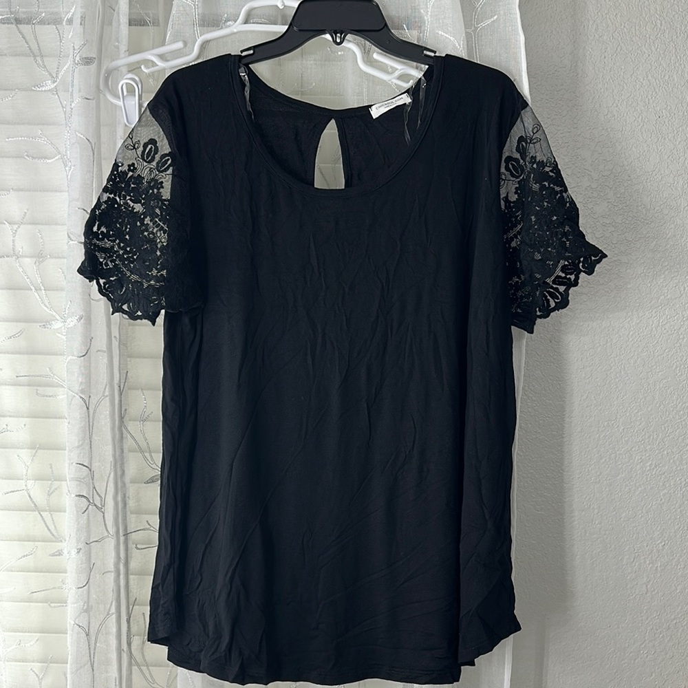 Chic Soul Black Lace Short Sleeve Blouse
